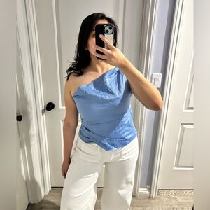 Zara Blue Asymmetrical One Shoulder Top, Size: L